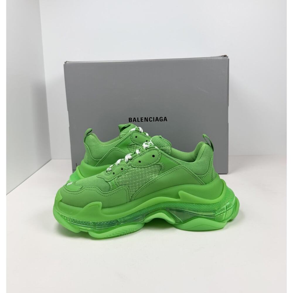 Size 38EU/8W - Balenciaga Triple S Fluo Green Sneakersđź’š NEW/RETAIL $1K! - Picture 6 of 10